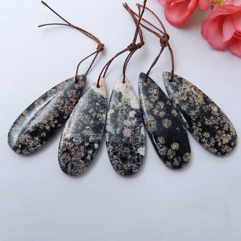 

New,Natural Gemstone 5pcs Snow Flake Obsidian fashion Pendant Bead,semiprecious jewelry pendant necklace,40x15x4mm,16.9g