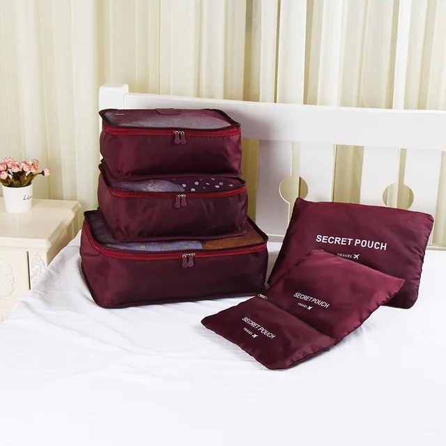 Новая дорожная сумка из ткани Оксфорд высокого качества, 6 шт./компл., органайзер для багажа, упаковка для одежды, объемный Органайзер XYLOBHDG - Цвет: Wine red