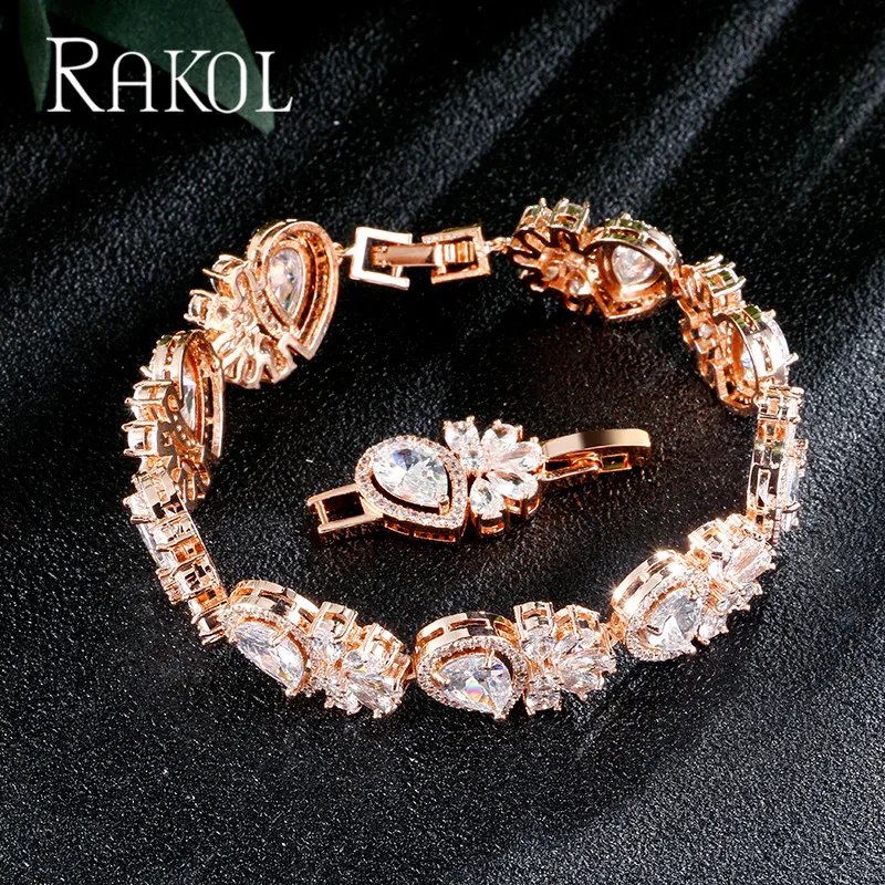 RAKOL изысканный фианит цветок капля модный браслет для женщин свадебный ужин вечерние повседневные подарок на день рождения ювелирные изделия RB21299