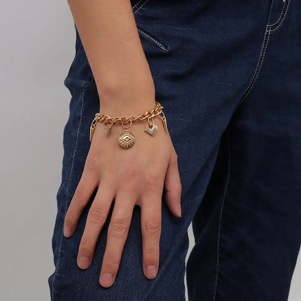 Винтаж в стиле панк, в стиле «хип-хоп» Стиль цепи Многослойные Браслеты браслеты для Для женщин браслеты с подвесками Браслеты комплекты ювелирных изделий подарки