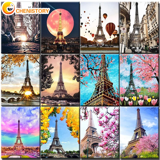 Paris Painting Numbers Acrylic Paints  Paint Numbers Adults Canvas Kits -  Painting - Aliexpress