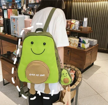 

School Bags Women's Backpacks Avocado Soft Girl Funny Personality Anime Peripheral Students Cartoon Canvas Bags With Samll Bags