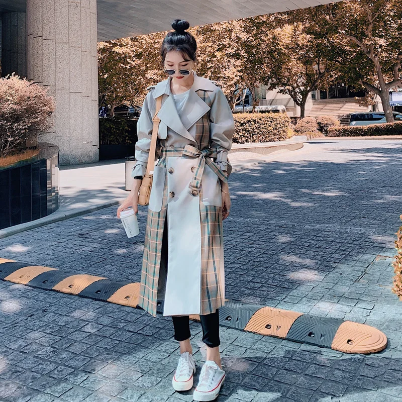 Тренчкот женский в стиле пэчворк модная ветровка мозаичную клетку осенний