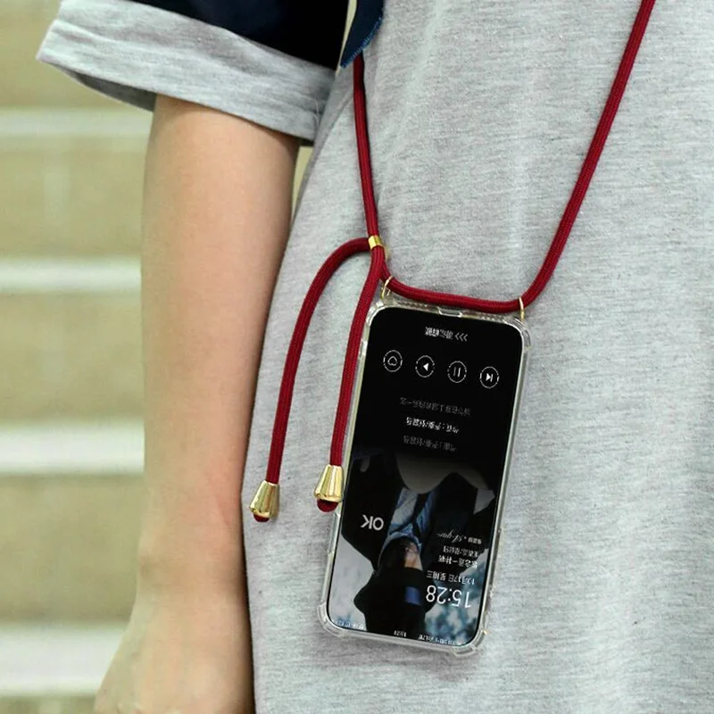 

Transparent Phone Case For iphone 7 8 6 6S Plus X XR XS Max With Necklace Cord Lanyard Neck Cross Shoulder Adjustable Strap Rope