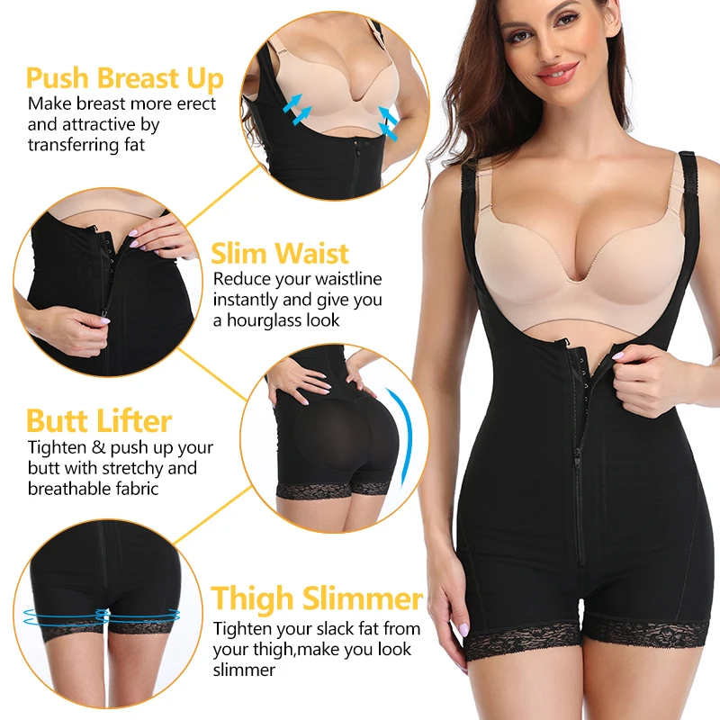 Full Body Shapewear Women Bodysuit Plus Size Body Shaper Slimming Corset Modeling Tummy Control Postpartum Underwear Zipper Hook