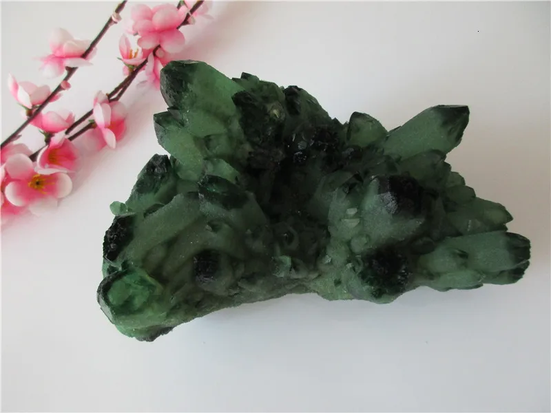Unique Natural Green Crystal Cluster Skeletal Quartz Point Wand Mineral Healing Crystal Druse Vug Specimen Natural Stone