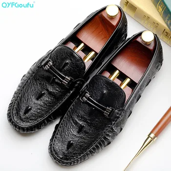 

QYFCIOUFU Crocodile Pattern Men Dress Shoes Genuine Leather Italian Formal Oxford Casual Fashion Business Shoes Office Shoes