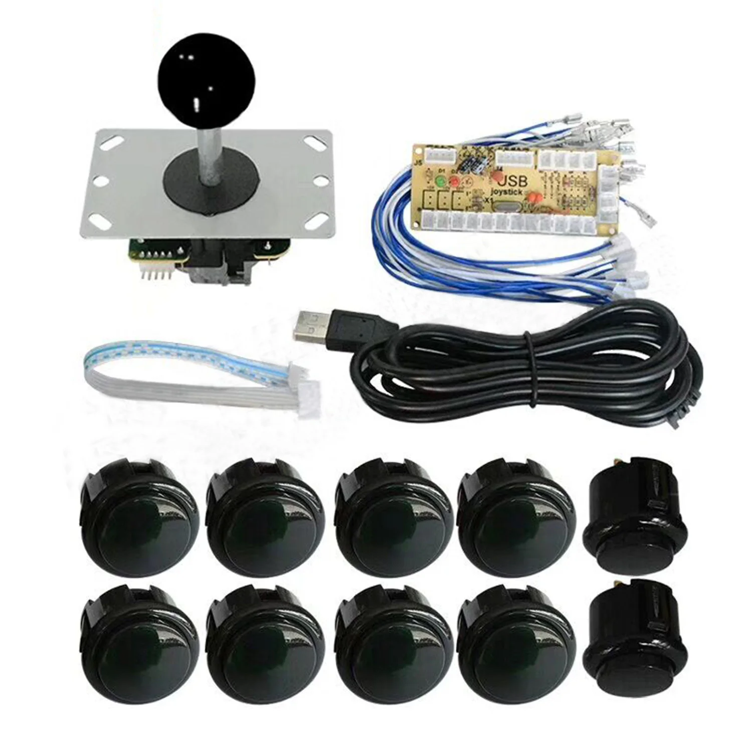 black Bevigac 24 шт. аркадная игра diy запчасти комплект с кнопками кабели для джойстика Плата подключения кодировщика для Windows XP 7 8 10 Raspberry Pi - Цвет: black