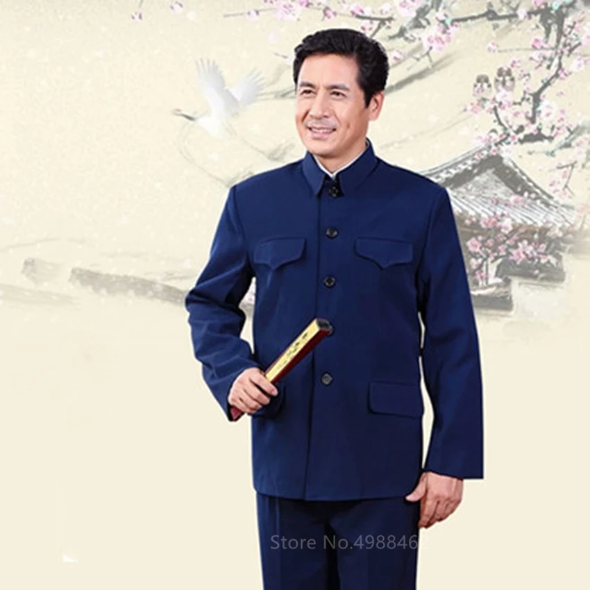 Traditional Chinese Tang Suit for Men Jacket Coat New Year Spring Festival Tunic Zhongshan Mao Suit Blazer Knitting Pockets Top