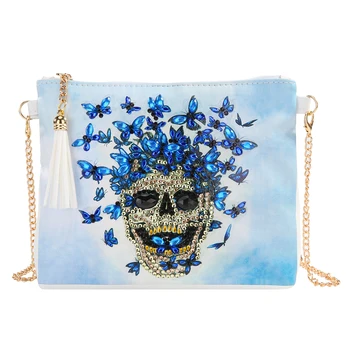

5D DIY Skull Special Shaped Diamond Painting Leather Chain Shoulder Bag for Women Clutch Crossbody Chain Handbag Messenger Bags