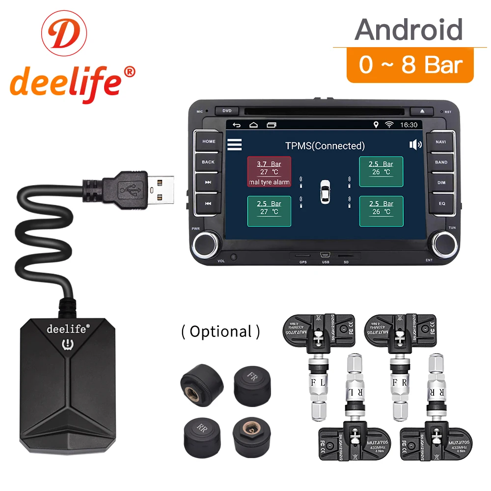 Deelife USB Android TPMS Tire Pressure Monitoring System Display Alarm 4 Sensors for Android Car DVD Radio Multimedia Player|Tire Pressure Alarm| - AliExpress