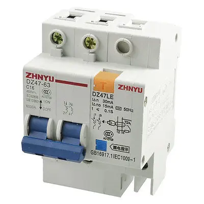 AC 400V 16A 2 Полюса Защита от перегрузки прерыватель цепи при утечке на землю