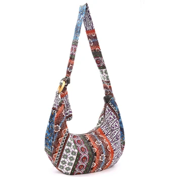 

Floral Printed Casual Tote Large Capacity Female Handbags Moon Shape Shoulder Shopping Bags Daily Use Women Canvas Beach Bag