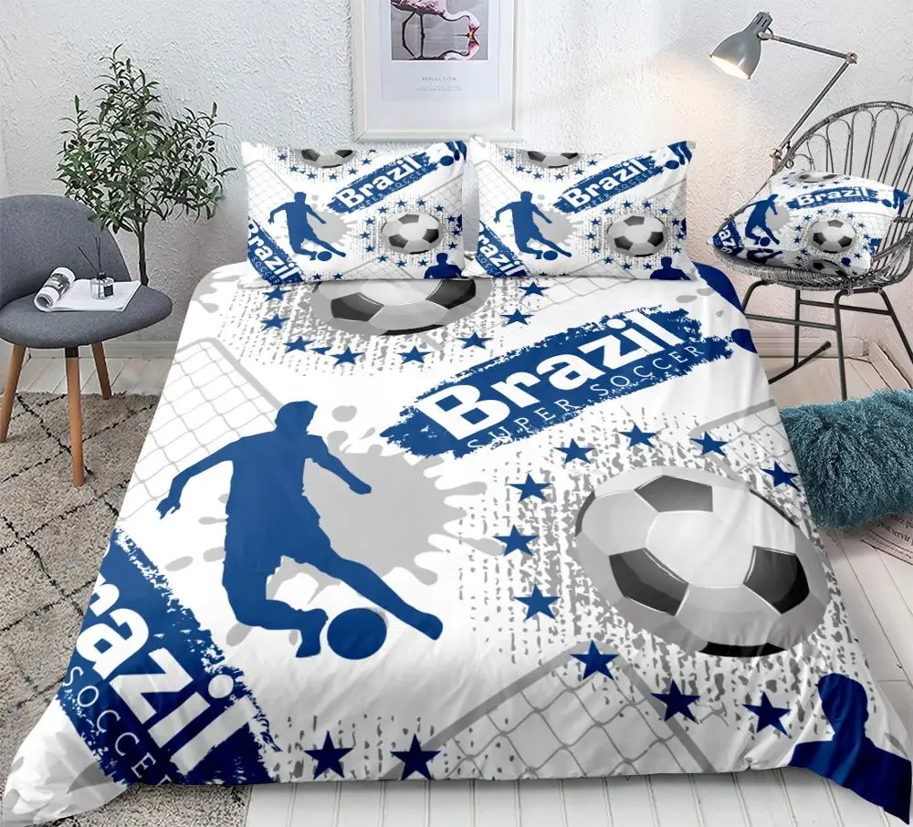 

Football Duvet Cover Set Soccer Ball Bedding Kids Boys Teens Sports Quilt Cover Blue Queen Home Textiles Sports Bed Set Dropship