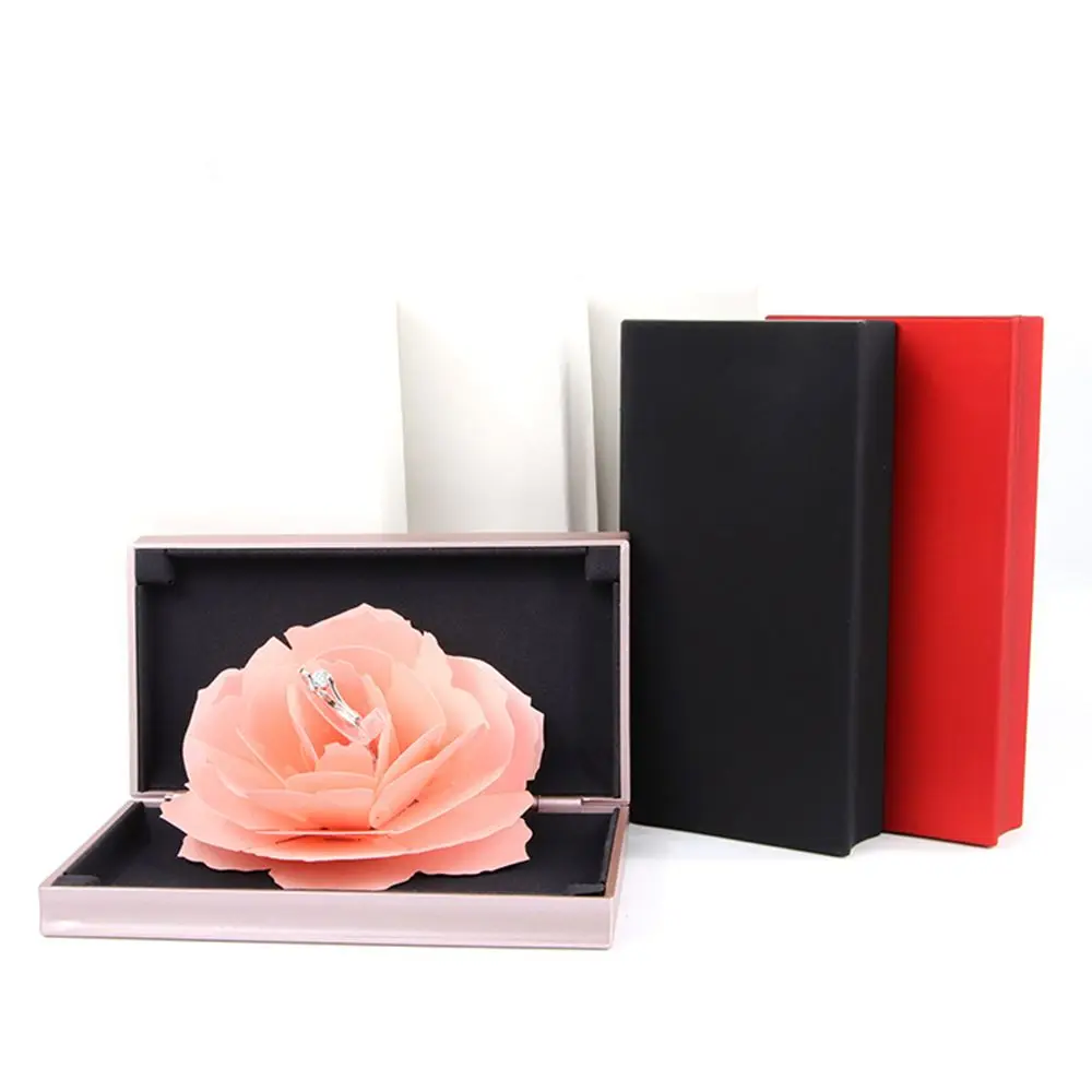 Hot Sale Unique Rose Wedding Engagement Rings Box Surprise Jewelry Storage Holder Valentine's Day Best Gift Boxes for Women Girl