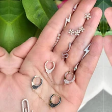 6 пар, женские серьги-гвоздики, набор, модная, бохо, Золотая цепочка, наручники, молния, цветок, серьги, винтажные аксессуары, крошечные серьги, ювелирное изделие