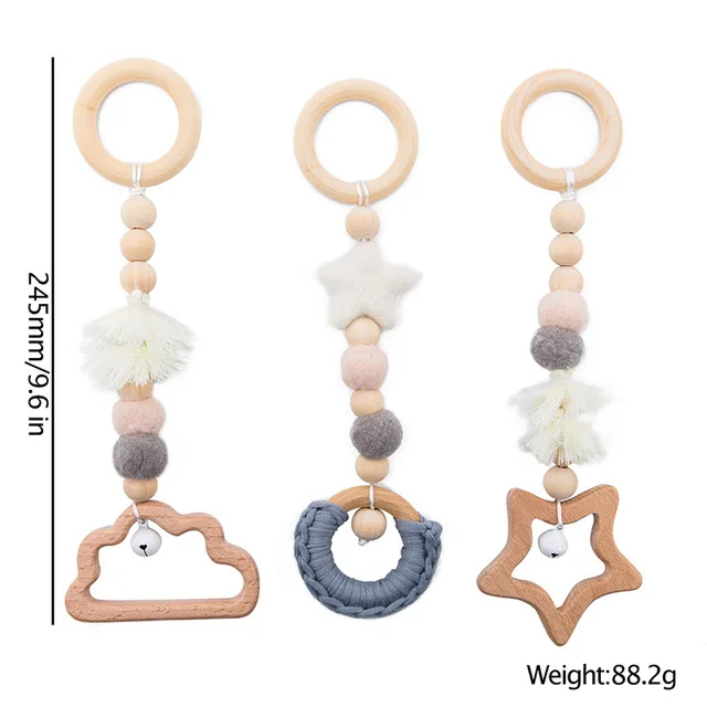 1Pc Baby Wooden Teethers Baby Gym Play Wooden Star Nordic Style BPA Free Beech Ring Rattle Newborn Educational Musical Toy Gifts 19
