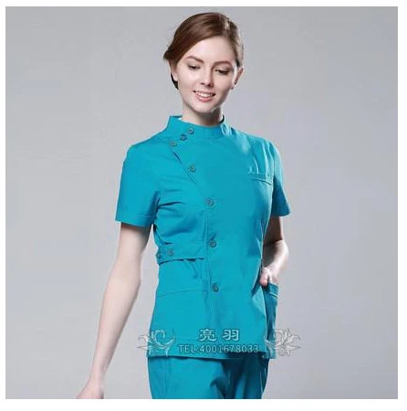 Летний женский больничный медицинский скраб, комплект одежды, модный дизайн в обтяжку стоматологические халаты, салон красоты, мужская униформа медсестры - Цвет: Зеленый