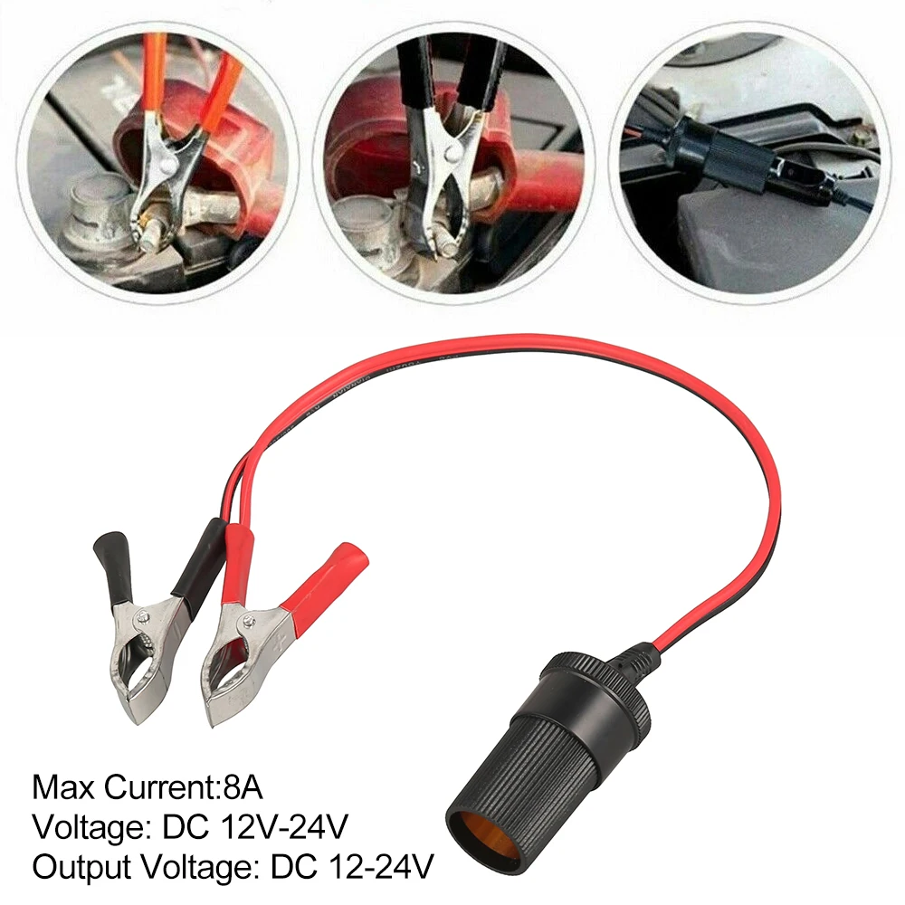 

12V Car Battery Clips Female Car Cigarette Lighter Power Socket to Battery Clip-On Crocodile Clip for Digital Device