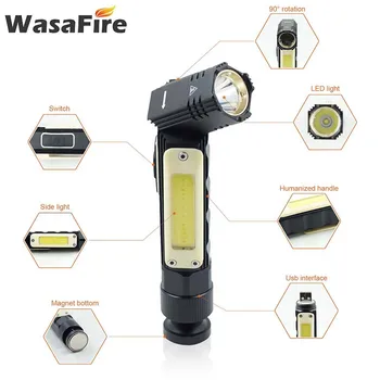 

White + Red Light LED Flashlight 5 Modes COB Work Headlight USB Rechargeable Head Lamp Torch Tail Magnet Rotate For Car Repair