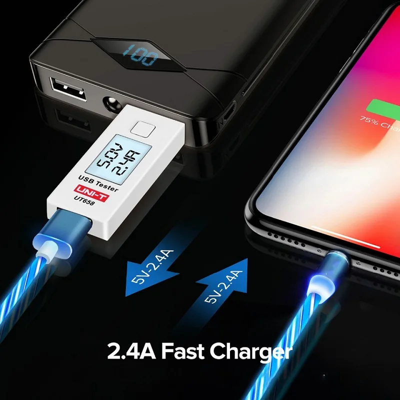 2а Магнитный зарядный кабель светодиодный кабель Micro USB type-C 8-контактный кабель для iPhone XR X 7 8 Xiaomi huawei samsung Honor