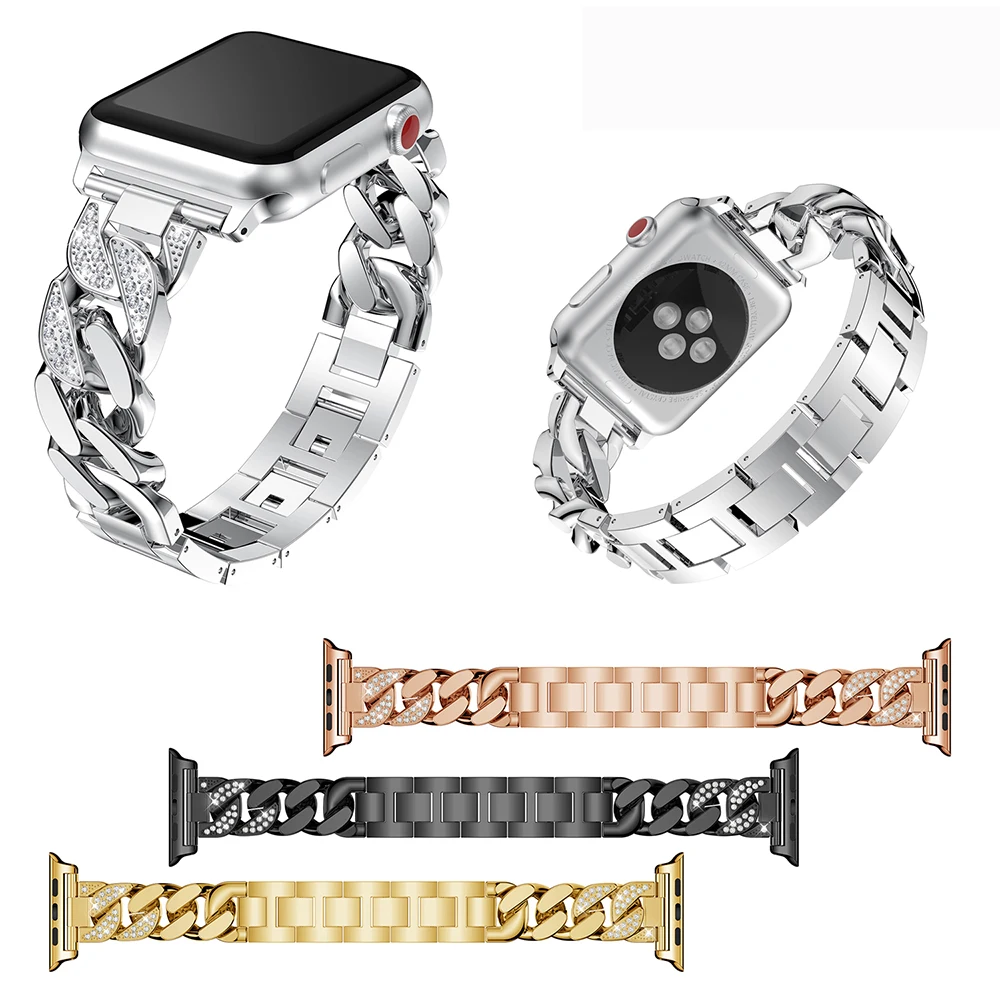 Металлический браслет из нержавеющей стали ремешок для Apple Watch Series 1 2 3 42 мм 38 мм роскошный Алмазный ремешок для Iwatch Series 5 4 44 мм 40 мм