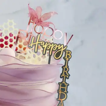 

4Pcs Birthday Cake Topper Right-Angle Topper Cake Decor Dessert Topper Acrylic Birthday Cake Insert