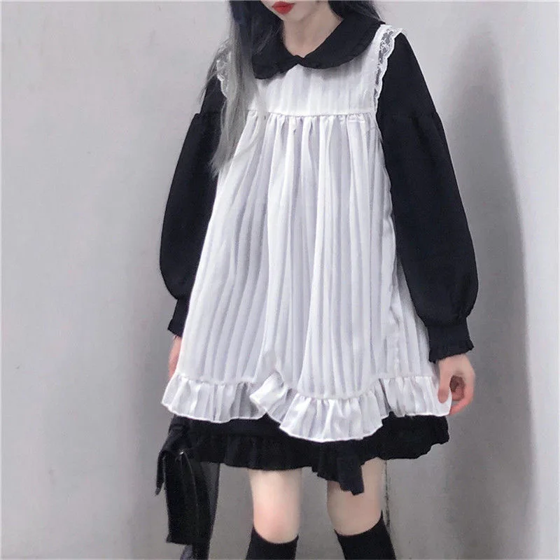 Женское платье в японском стиле Харадзюку черное розовое синее большого размера