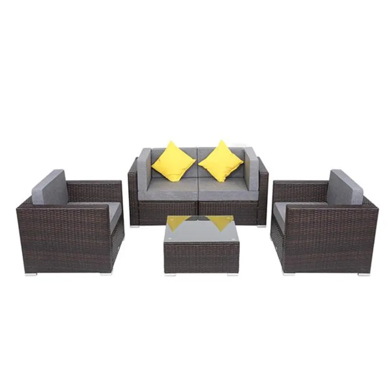 

5 Pieces Patio PE Wicker Rattan Corner Sofa Set