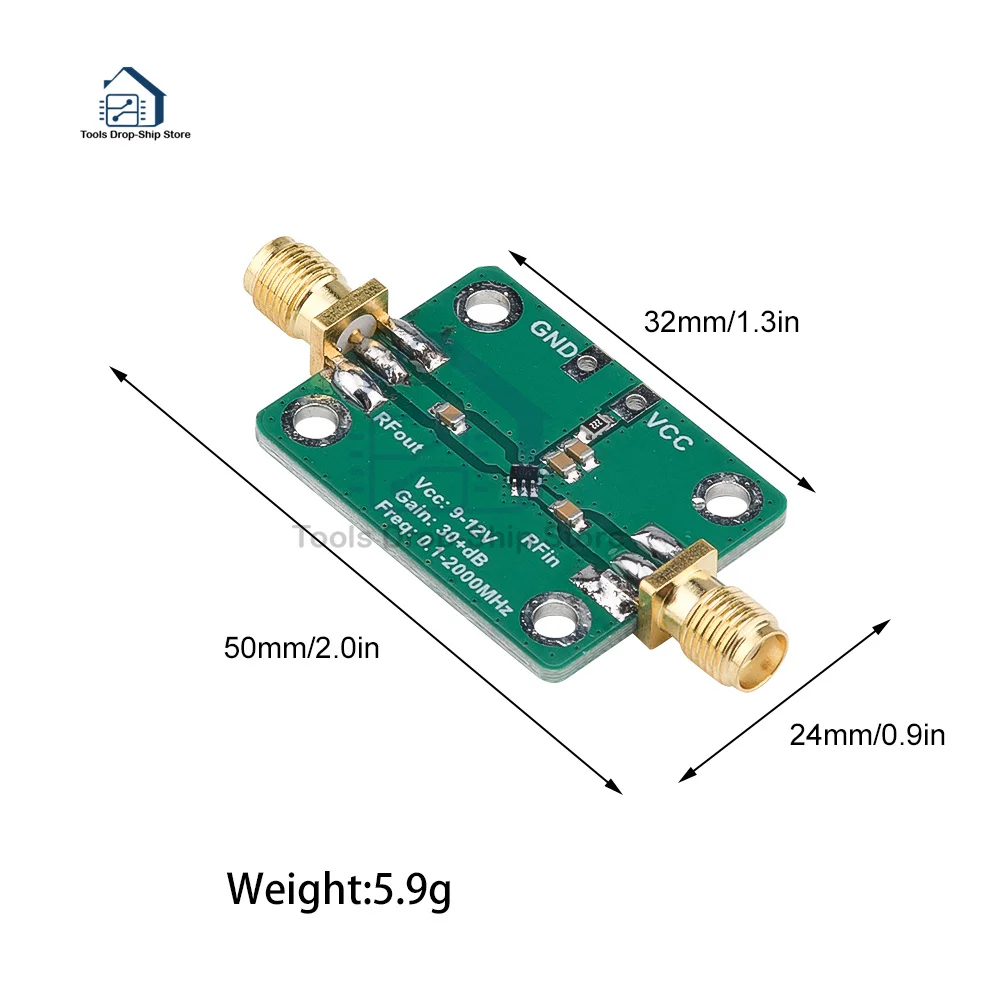 Radio Frequency Wideband Amplifier Low Noise Amplifier LNA 9-12V (0.1-2000MHz Gain 30+dB)