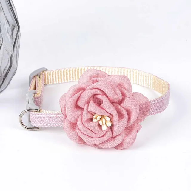 Camellia Soild Pet Collar Kitten Flower Cat Cotton Collar Adjustable Puppy Necklace Decoration Cat Accessories Pet Supplies pink