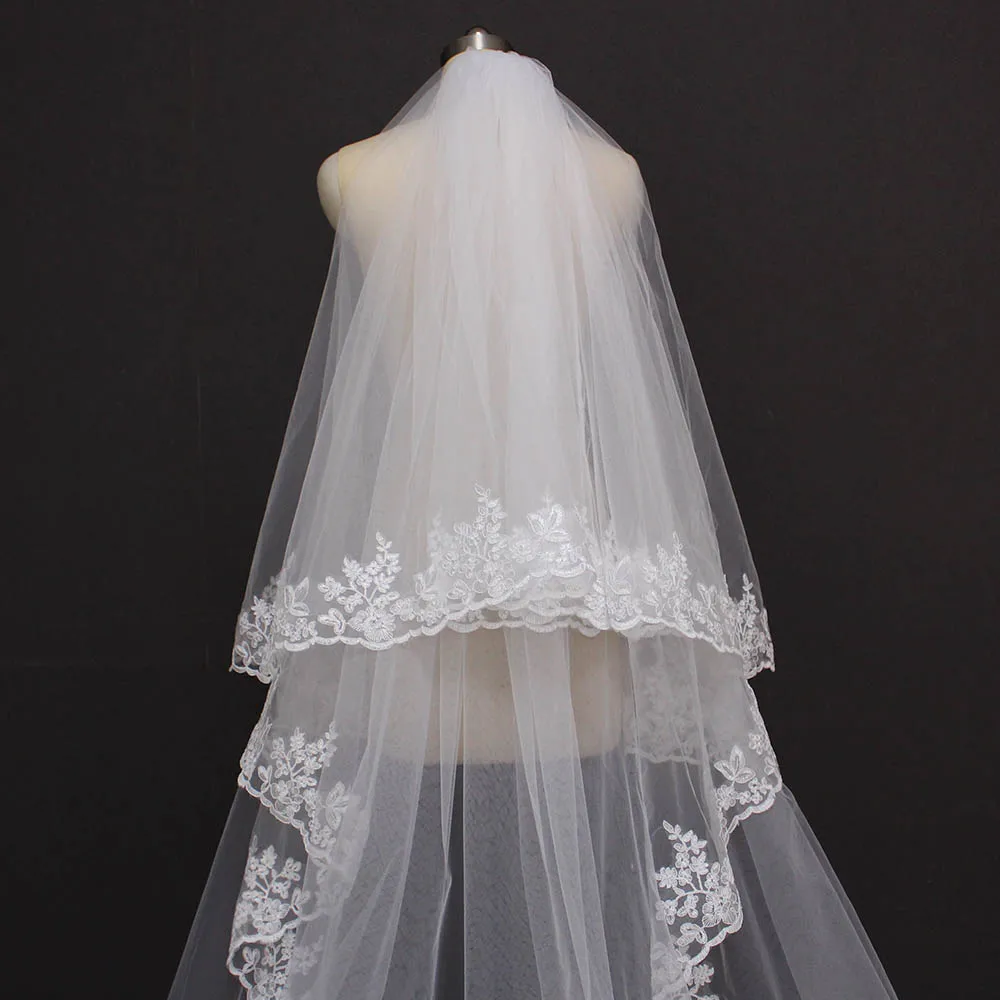 Customized Lace Cathedral 2 Layers Wedding Veil 3M/4M/5M bridal veil