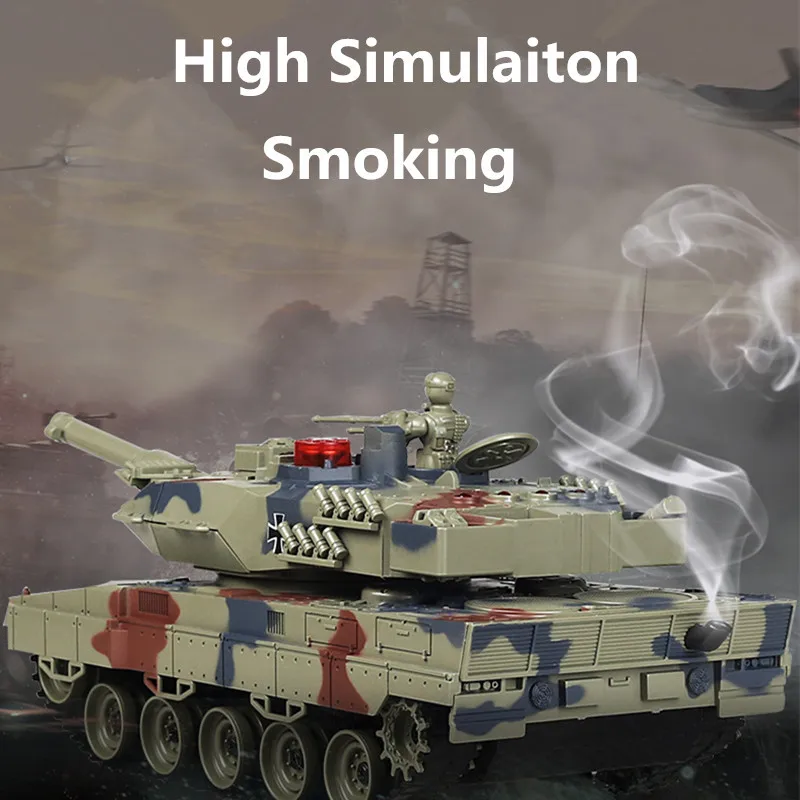 Simulation Smoking RC Battle Tank Crawler Light Remote Control Heavy Machine Tank One Key Smoke Artillery launch Boy Toy Gift 4