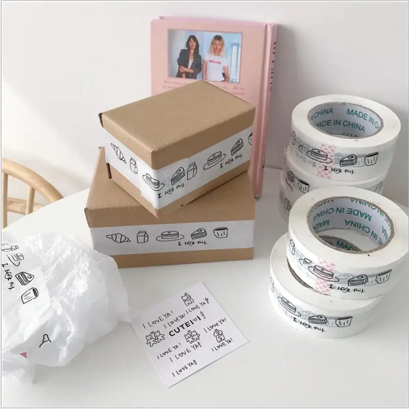 

4.5cmx90m Packing Sealing Tape Cute Cake Milk Printed Carton Box Sealing Packaging Tape Adhesive Tape