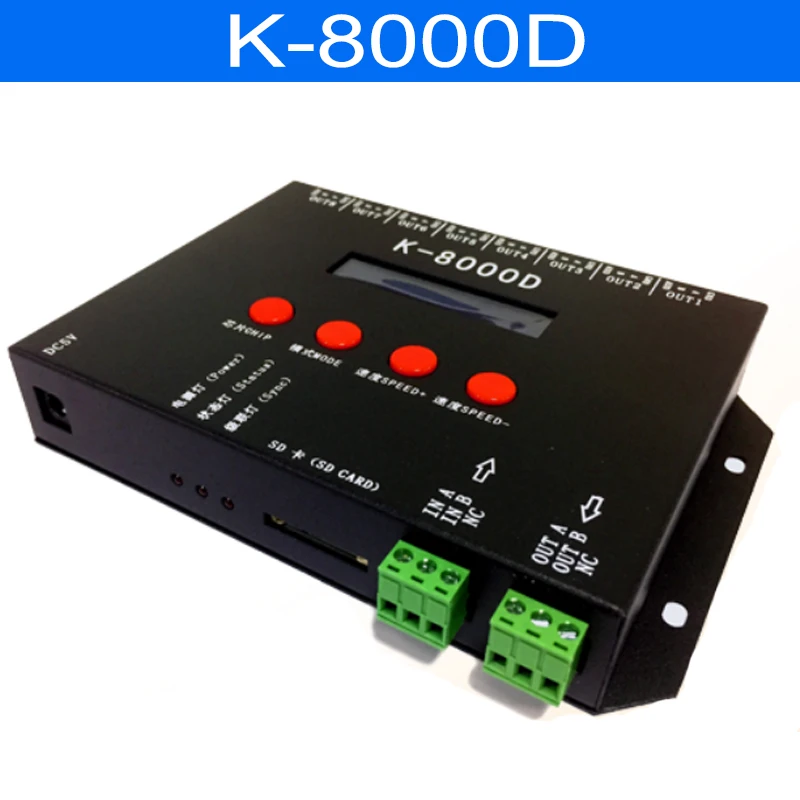 US $111.66 K8000D DMX SD Card Pixel Control 8 Ports DC5V24V Support Standard Dmx512 Chip WS2811 WS2821 SM16511 Controller