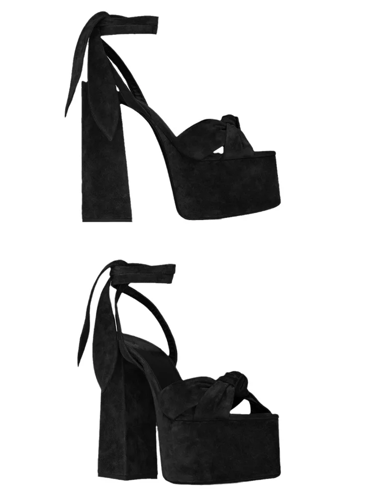 Women Chunky High Heels Lace-up Sandals Sexy Platform Round Toe Evening Party Shoe Ankle Strap Ball Summer Lady Sandals 1-D-SL-4