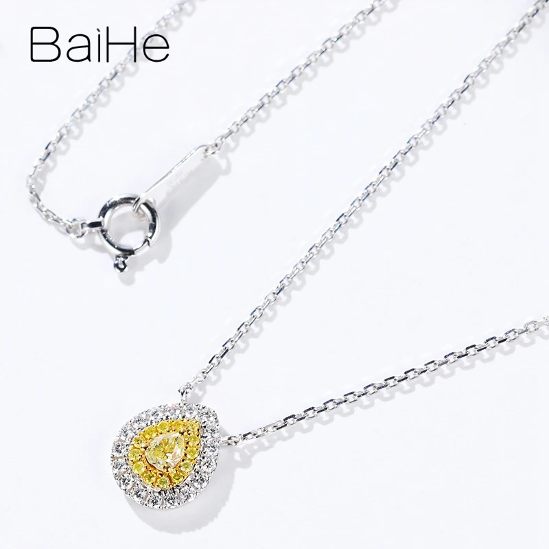 BAIHE цельное 18 к белое золото всего 0.28ct H/SI Груша+ круглые натуральные бриллианты+ желтые бриллианты женские трендовые Свадебные Подарочные ожерелья