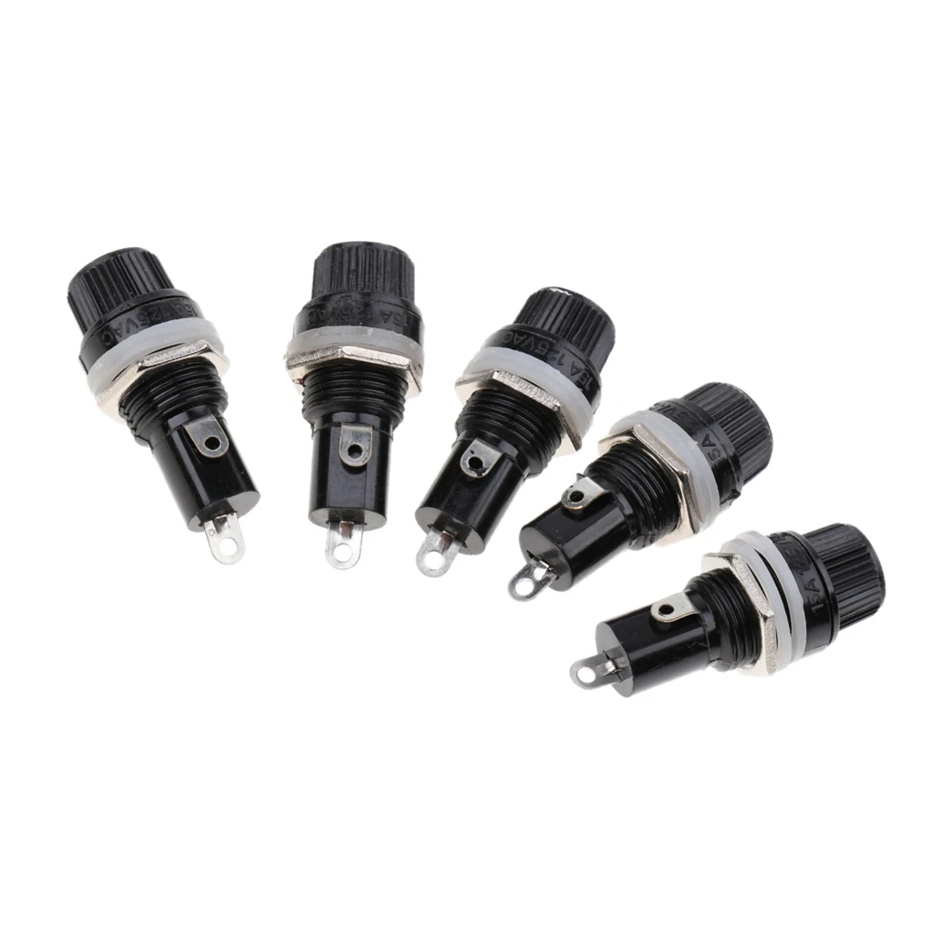 Black 5 Pieces AC 15A 125V 10A 250V Screw Cap Panel Mounted 5x20mm Fuse Holders Fit for: 5 x 20mm / 0.2 x 0.8 Fuses