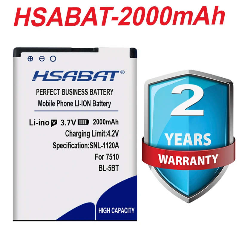 Новый Топ бренд 2000mAh аккумулятор для Nokia BL-5BT 7510S N75 N76 2600 классический 2605 2760 6120 |