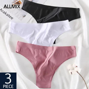 

ALLMIX 3Psc/lot Sexy Women's Panties Underwear Seamless Silk T-Back Thongs Low Waist Solid Woman G-String Comfort Lady Lingerie