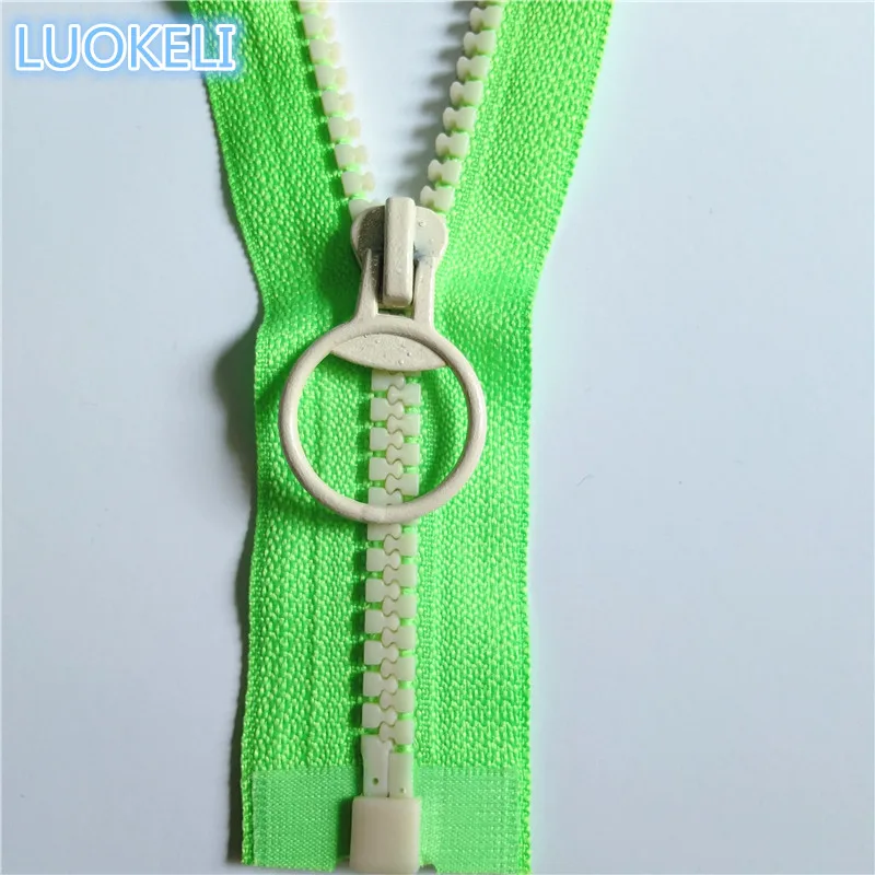 Fluorescent green 10 шт. контрастный цвет 40 см(16 дюймов) открытие 5# Смола молния тяговое кольцо молния голова DIY Швейные сумки аксессуары для одежды - Цвет: Fluorescent green