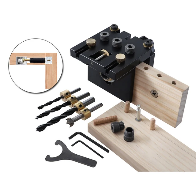 3 in 1 Doweling Pocket Hole Jig Woodworking Kit with Positioning Clip  Adjustable Drilling Guide Puncher Locator Carpentry Tools - AliExpress