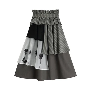 

iMucci New Spring Irregular Split Joint Vintage Printing Clothes 2020 Long Fund Half-body Loose Cake Skirt Women Tide TM1178