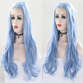 

Sky Blue Natural Wave Synthetic 13*3 Lace Front Wig Glueless Heat Resistant Fiber Hair Free Part Natural Hairline For Women Wigs