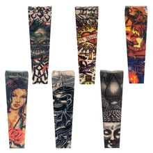 Китайское искусство, ледяное тату для рук, рукава для ног, дьявол, орды, нейлон, поддельный нарукавник с татуировкой, временные рукава для велоспорта, защита от солнца