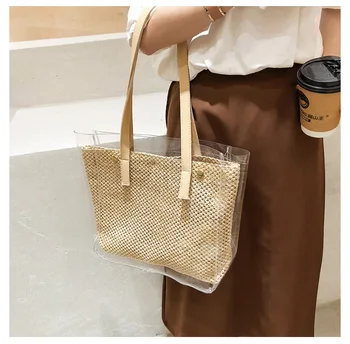 

Female 2019 new Korean fashion shoulder beach bag large capacity handbag straw bag