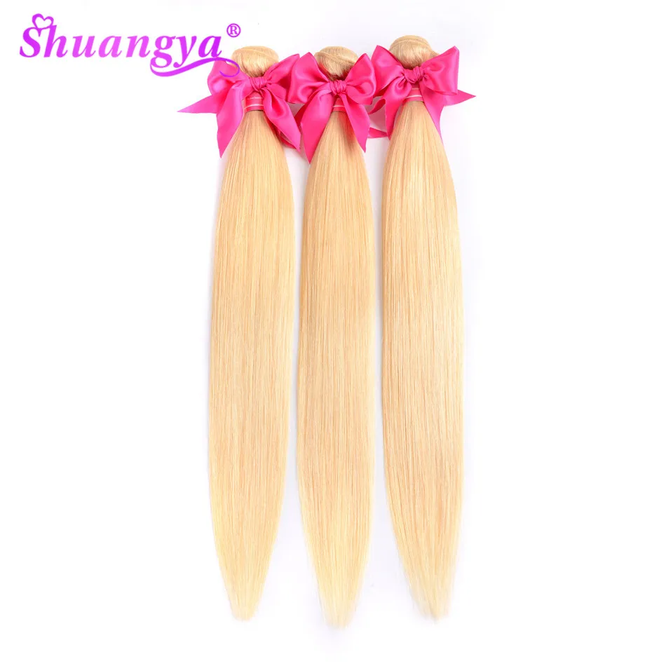 Shuangya Hair Indian Straight Hair Bundles With Frontal Honey Blonde 613 Bundles With Frontal 100% Remy Human Hair Bundles