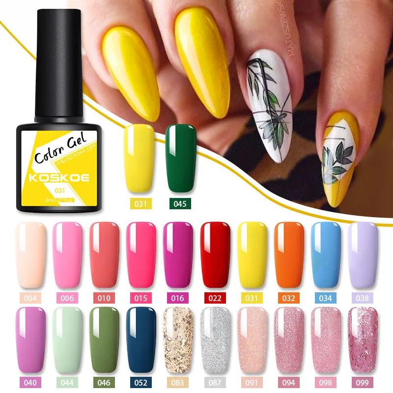 KOSKOE 8ml Color Gel Polish Semi Permanent Vernis Top Coat UV LED Varnish Soak Off Nail Art Glitter Nails | Красота и здоровье