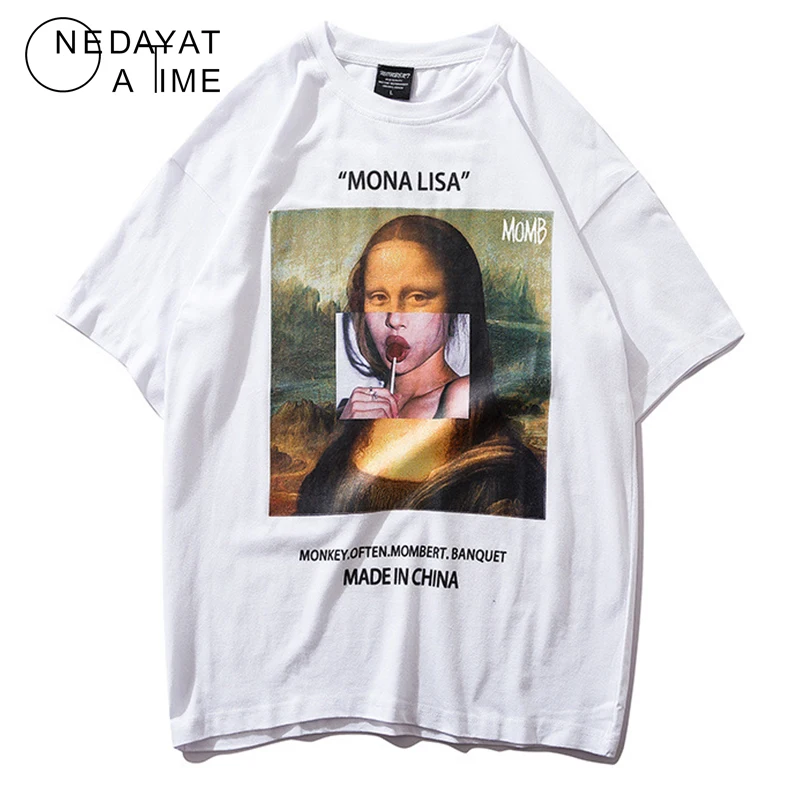 Tide/Брендовые мужские Забавные футболки с коротким рукавом с принтом Mona Lisa, уличная одежда, летняя футболка в стиле Харадзюку в стиле хип-хоп, модная мужская футболка