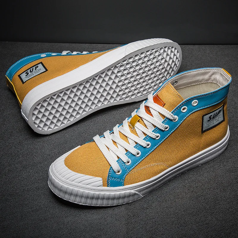 

2019 New Style Hight-top Canvas Shoes College Youth Sneakers Men's Sports Casual Street Trendy Shoes Contrast Color Online Celeb